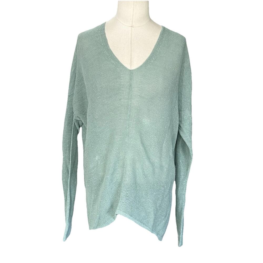 Eileen Fisher Organic Linen V-neck Open Knit Dolman Sleeve Size M Hi-low Sweater